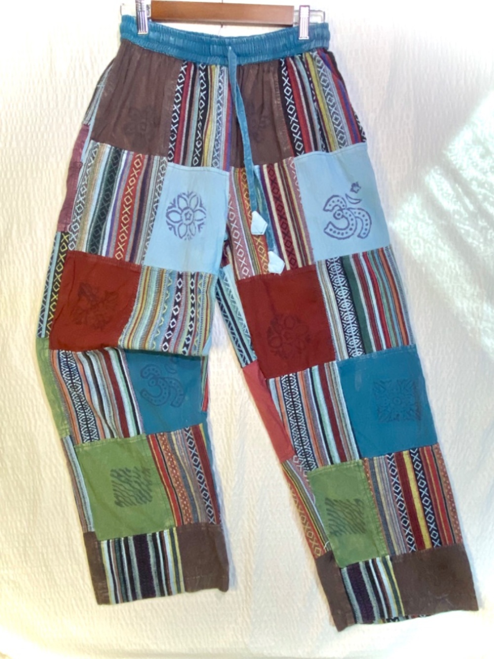 Kathmandu Imports Cotton Patchwork Pants Boho Blue Indie Whimsical Medium